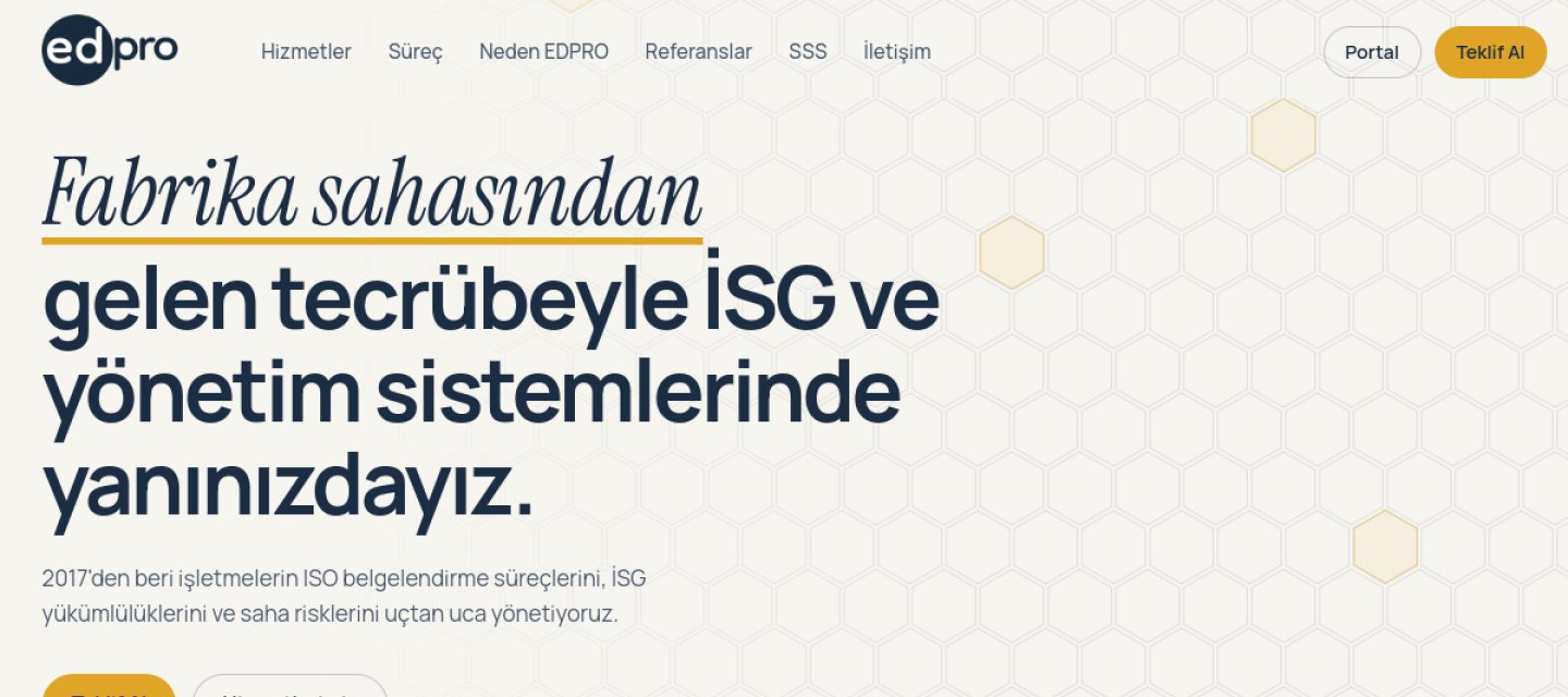 EDPRO İSG ve yönetim sistemleri web sitesi